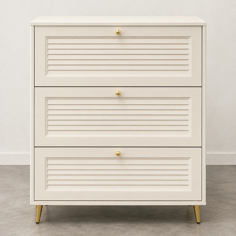 3-Drawer Cream Louvered Dresser