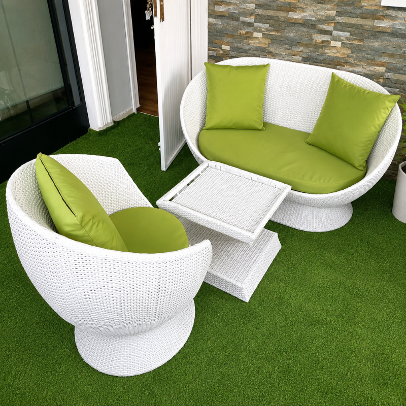 3-Seater White Rattan Balcony Set