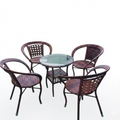 4-Seater Brown Rattan Tub Chair Set + Round Glass-Top Coffee Table