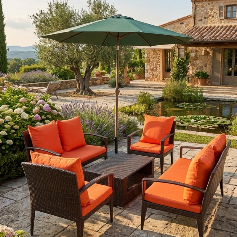 4-Seater Dark Brown Rattan Outdoor Lounge Set