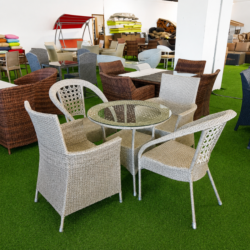 4-Seater Rattan Outdoor Dining Set — Silver/Grey