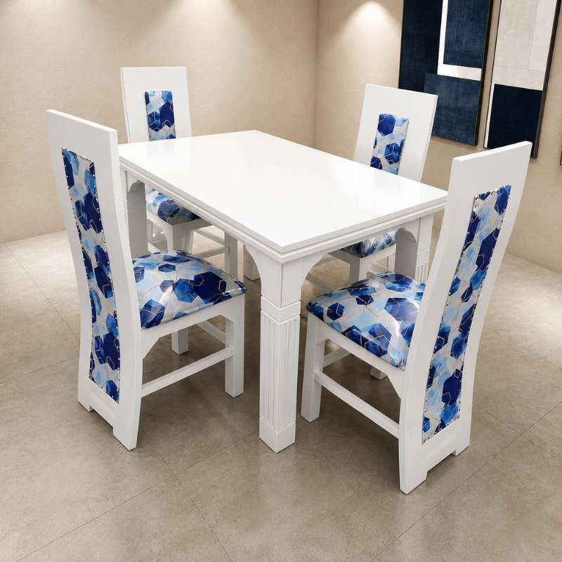 4-Seater White Dining Table Set