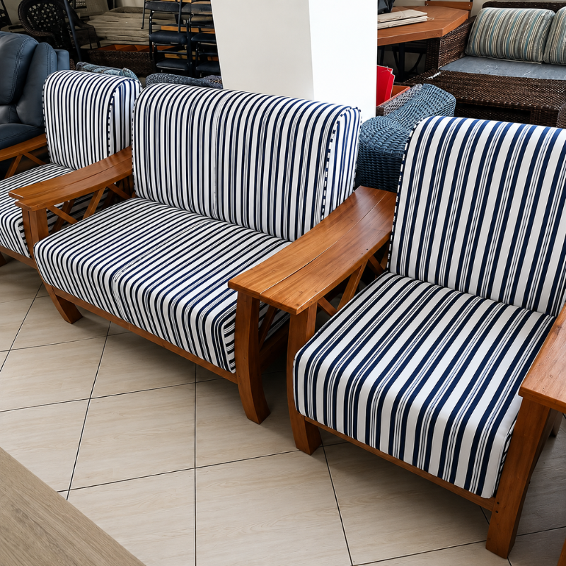 4-Seater Striped Wooden Sofa