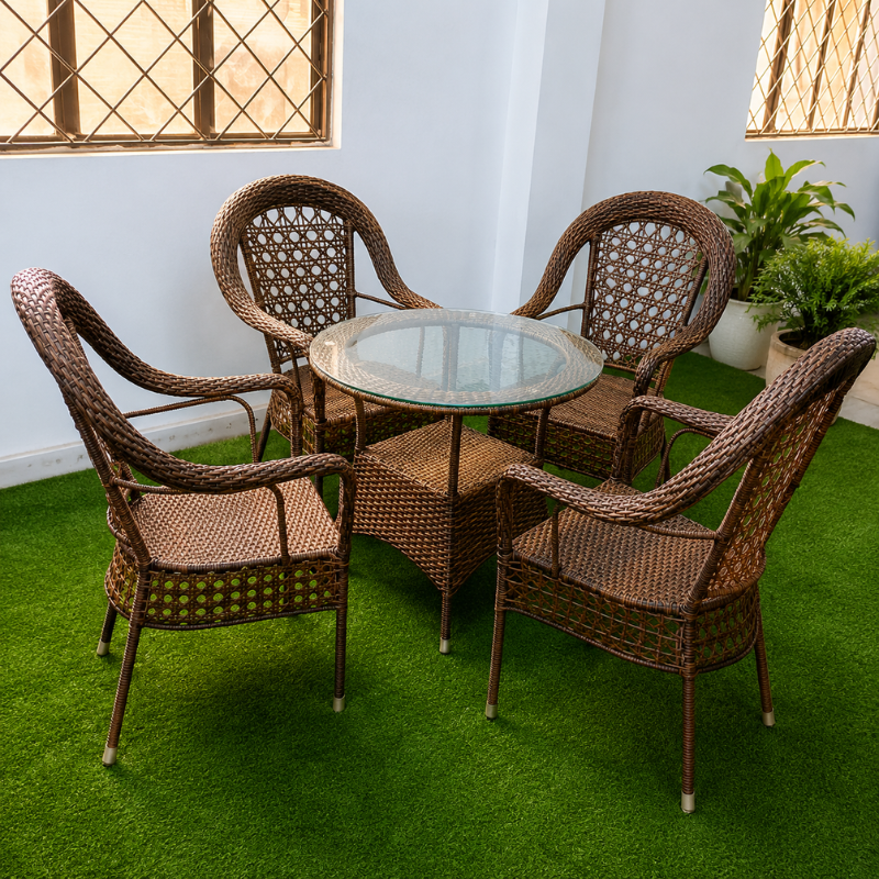 4-Seater Brown Rattan Outdoor Set