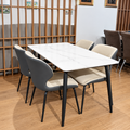 4 Seater Beige Diamond-Stitch Marble-Top Dining Set
