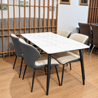 4 Seater Beige Diamond-Stitch Marble-Top Dining Set