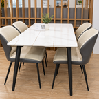 4 Seater Beige Diamond-Stitch Marble-Top Dining Set