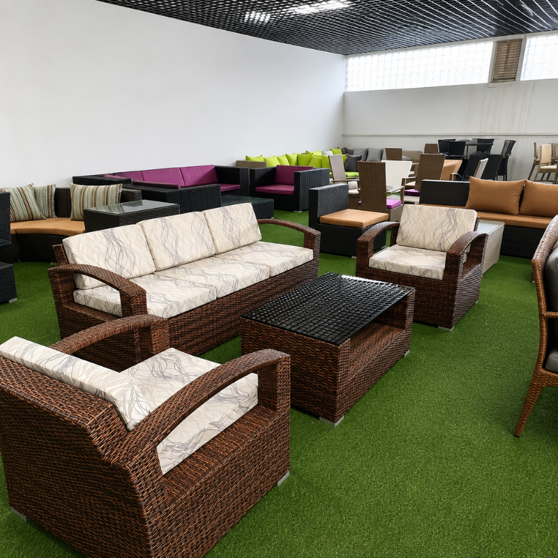 5-Seater White Rattan Outdoor Sofa