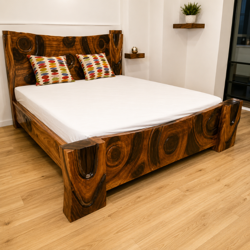 5x6 Mahogany Bed – Live-Edge Rustic Design