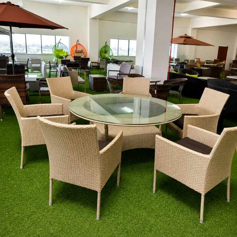 6-Seater Beige Rattan Outdoor Set