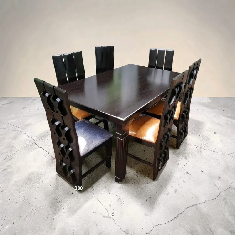 6-Seater Dark Mahogany Dining Set with Square Table