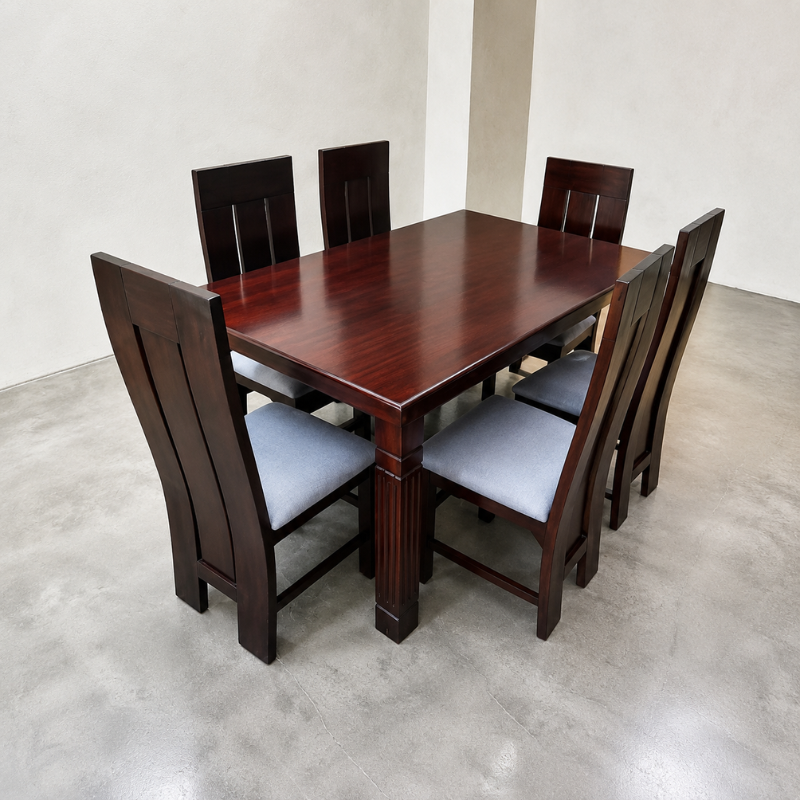 6-Seater Mahogany Dining Set with Cushioned Chairs