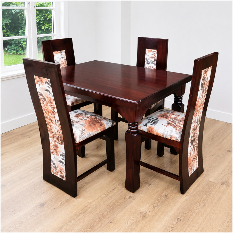 6-Seater Mahogany Dining Set with Floral Chair Backs
