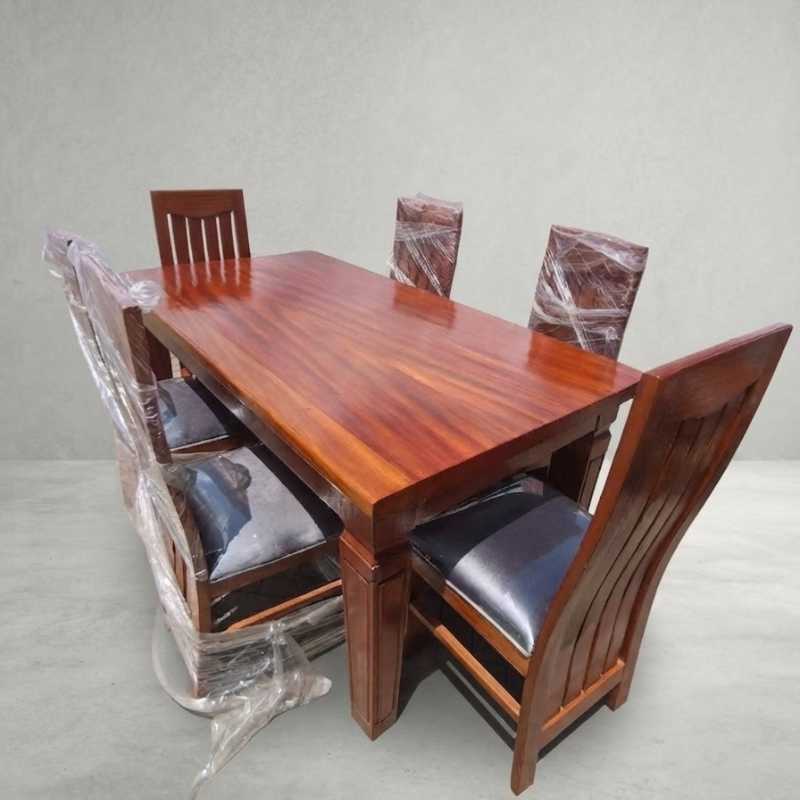 6-Seater Mahogany Dining Table Set with Patterned Chairs