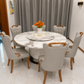 6-Seater Marble Dining Set with Wooden Legs