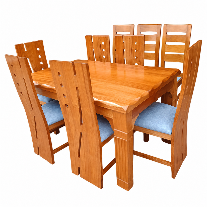 6-Seater Wooden Dining Table Set with Slatted Chair Backs
