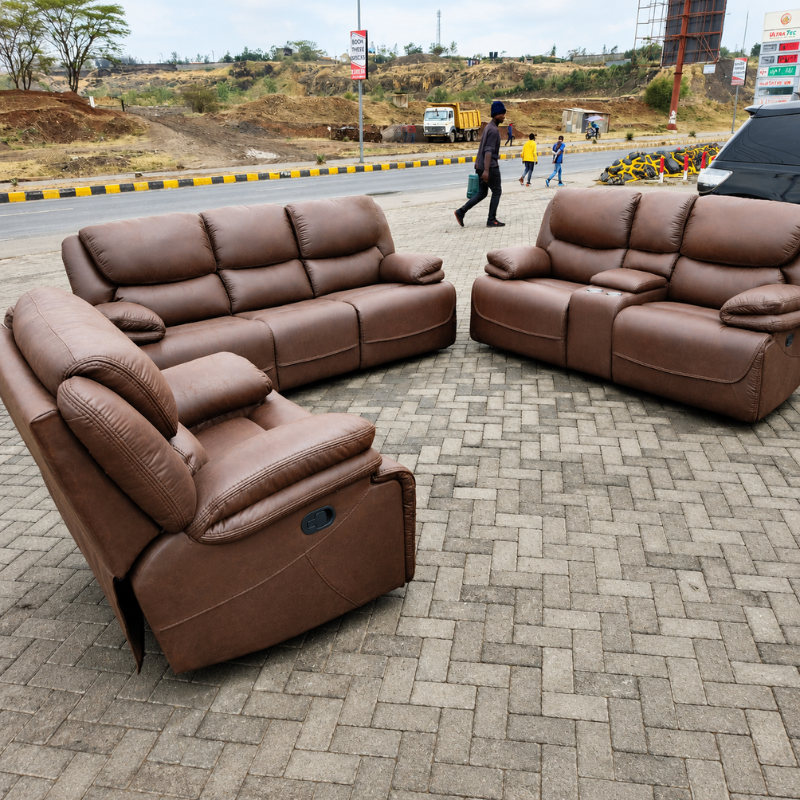 6-seater Brown Leather Recliner Seats