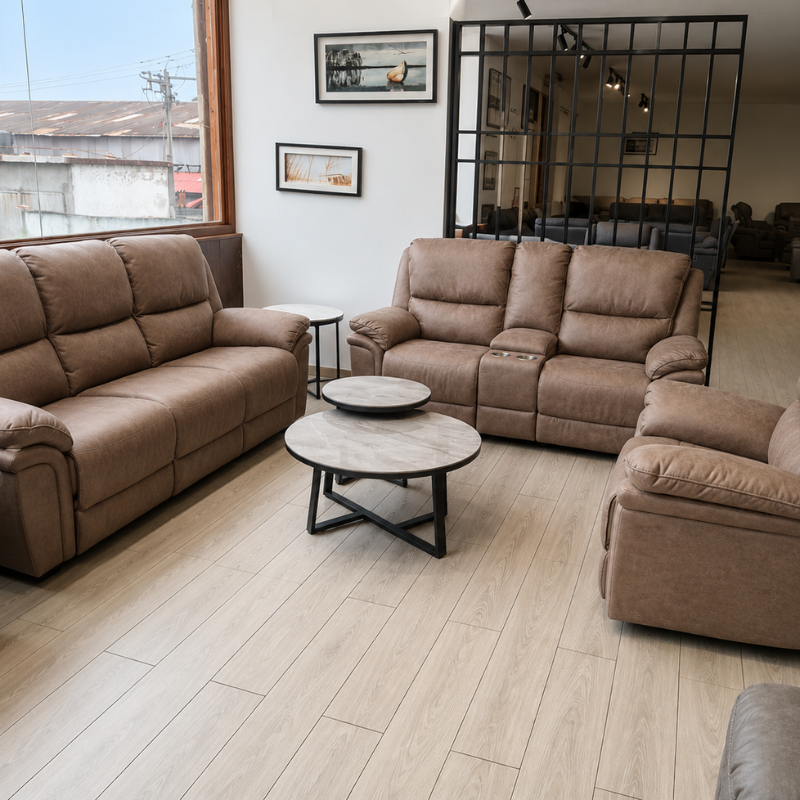 6-seater Light Brown Leather Recliner Seats