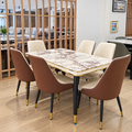 6 Seater Brown Diamond-Quilted Marble Dining Set