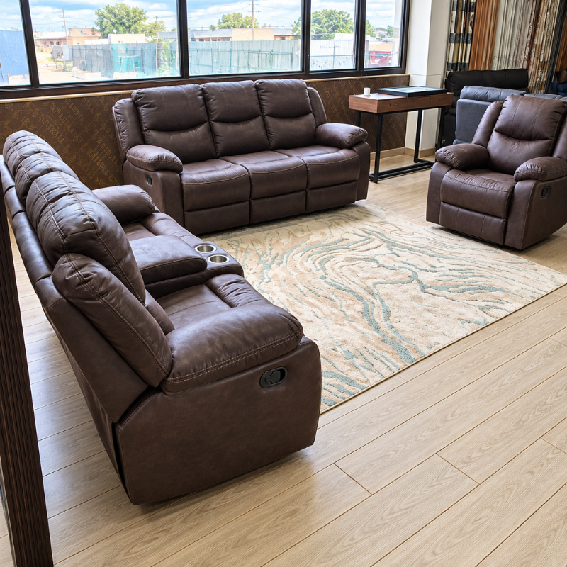 6 Seater Dark Brown Leather Reclining Sofa