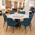 6 Seater Teal Velvet Round Marble Dining Set