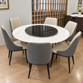 6 Seater White &amp; Grey Marble Round Dining Set