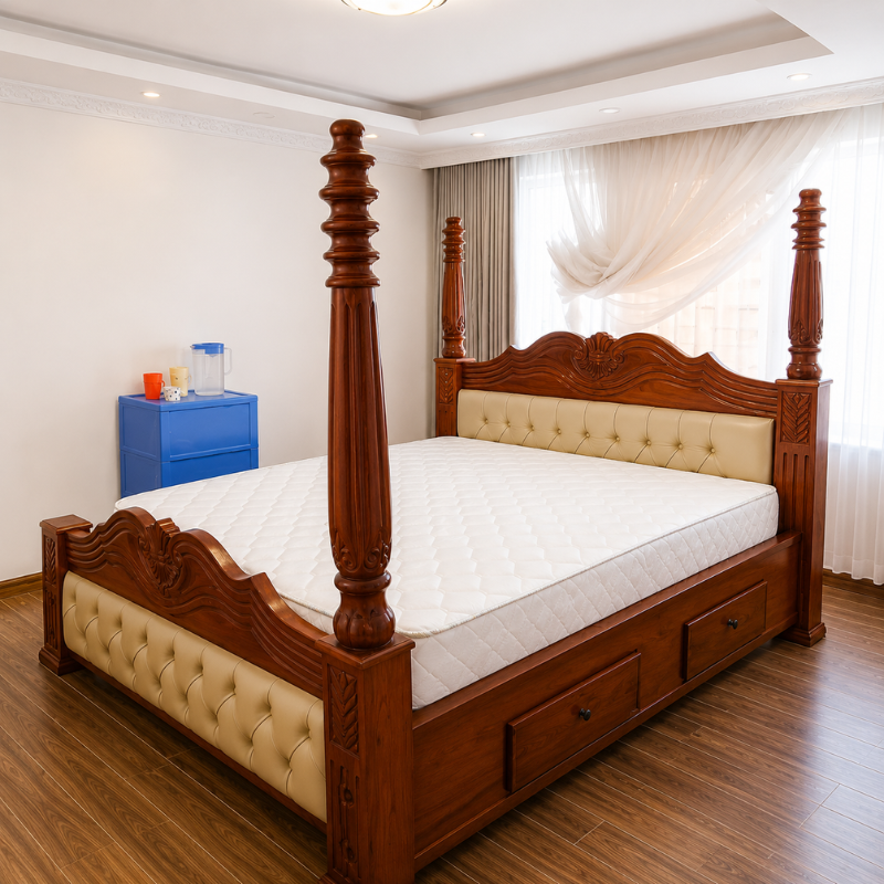 6 by 6 Mahogany Bed with Net stands