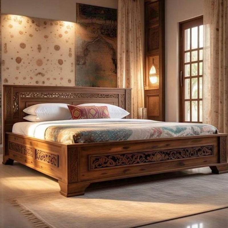 6x6 Mahogany Bed – Carved Heritage Design