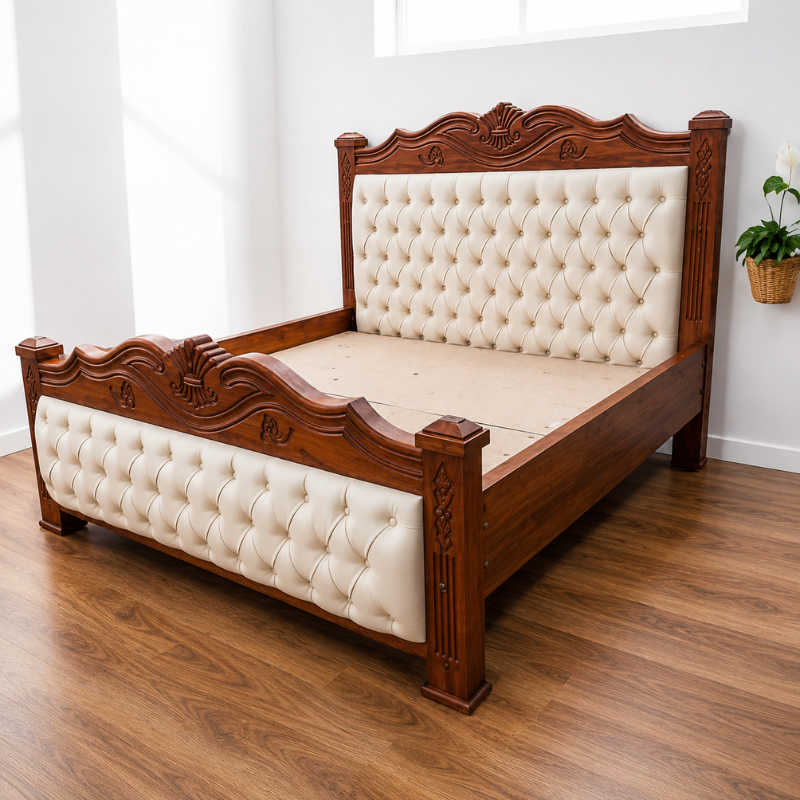 6x6 Mahogany Bed – Curved Tufted Panel Design