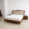 6x6 Mahogany Bed – Scalloped Upholstered Headboard