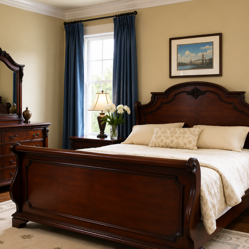 6x6 Mahogany Bed – Sleigh Design