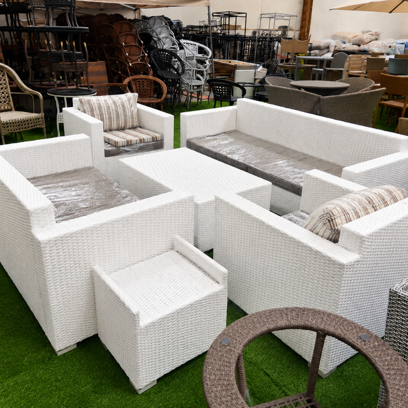 7-Seater White Rattan Outdoor Sofa
