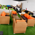 7-Seater Outdoor Sofa + Rectangular Coffee Table - Orange Cushions
