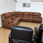 7 Seater L-shaped Brown Reclining Sofa
