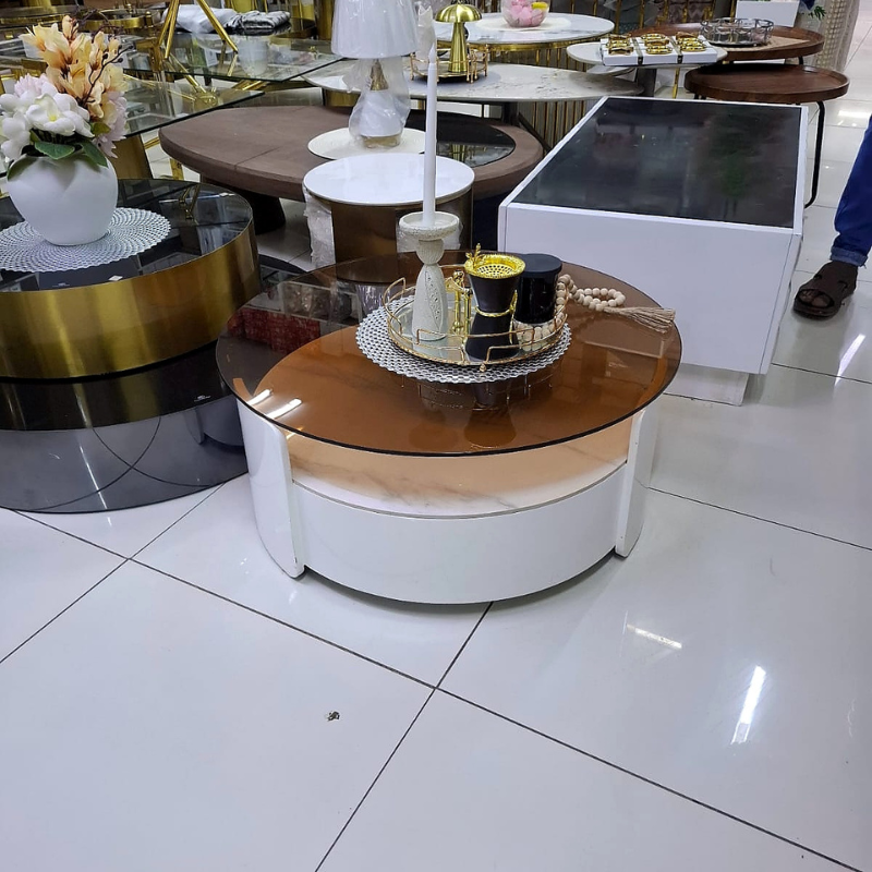 Amber Glass Marble Round Coffee Table