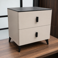 Beige Black-Top Bedside Table