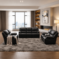 Black 7-Seater Leather Recliner Sofa