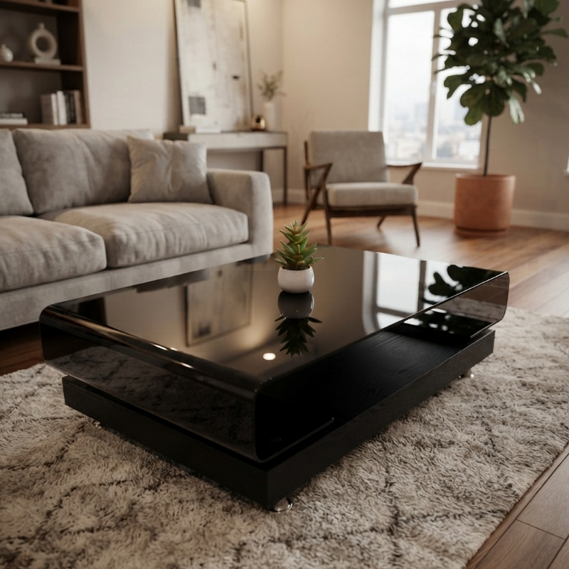Black Glossy Marble Coffee Table