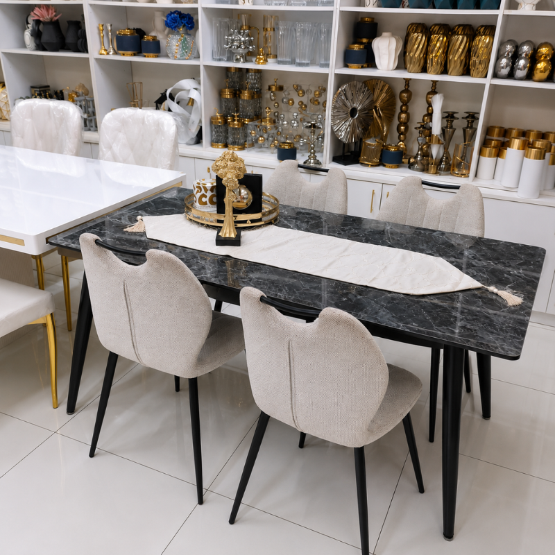 Black Marble 6-Seater Dining Set