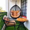 Black Rattan Egg Chair + 1 Rattan Tub Chair + Round Wooden Top Coffee Table