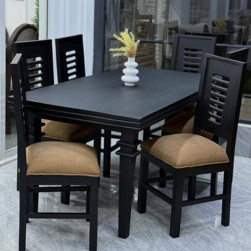 Black Square Dining Table Set – 6 Seater