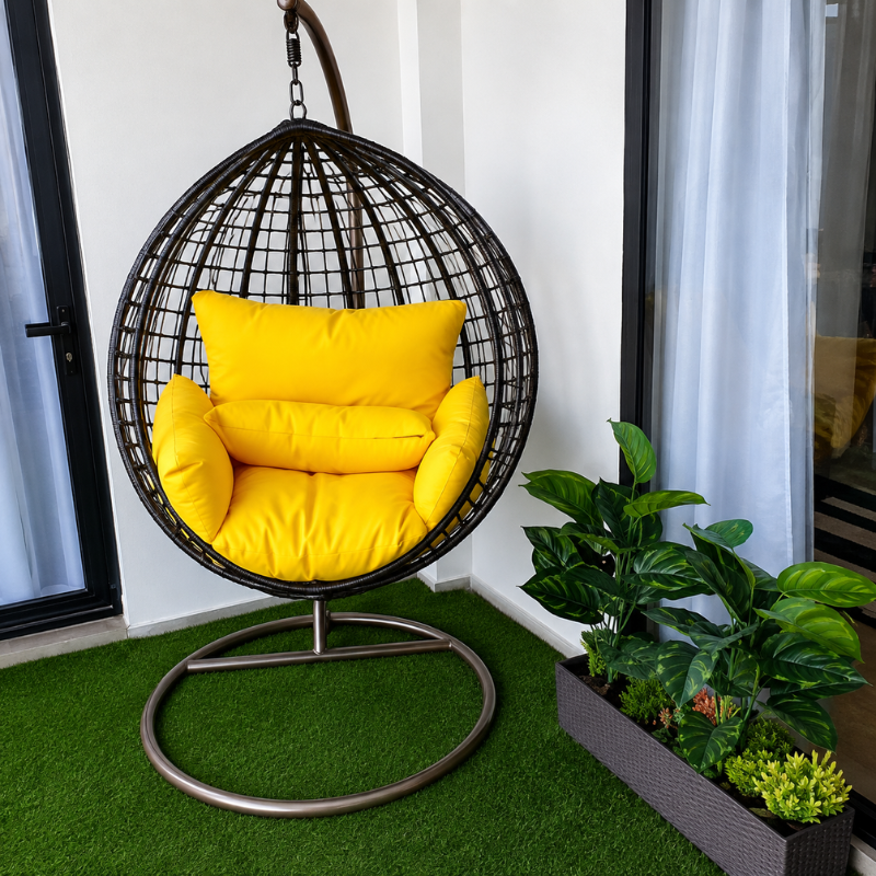 Black Swing Chair with Yellow Cushions