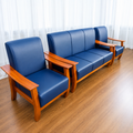 Blue 5-Seater Wooden Leather Sofa