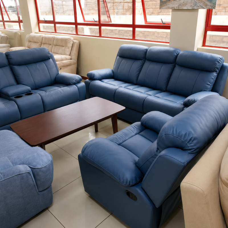 Blue 6-Seater Recliner Sofa