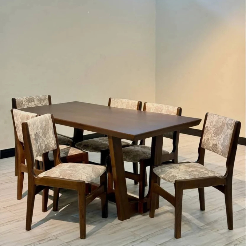 Brown 6-Seater Dining Table Set
