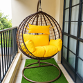Brown Rattan Egg Chair - Yellow Cushions