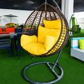 Brown Rattan Egg Chair – Yellow Cushions