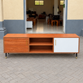 Brown and White TV Stand with Storage Cabinets