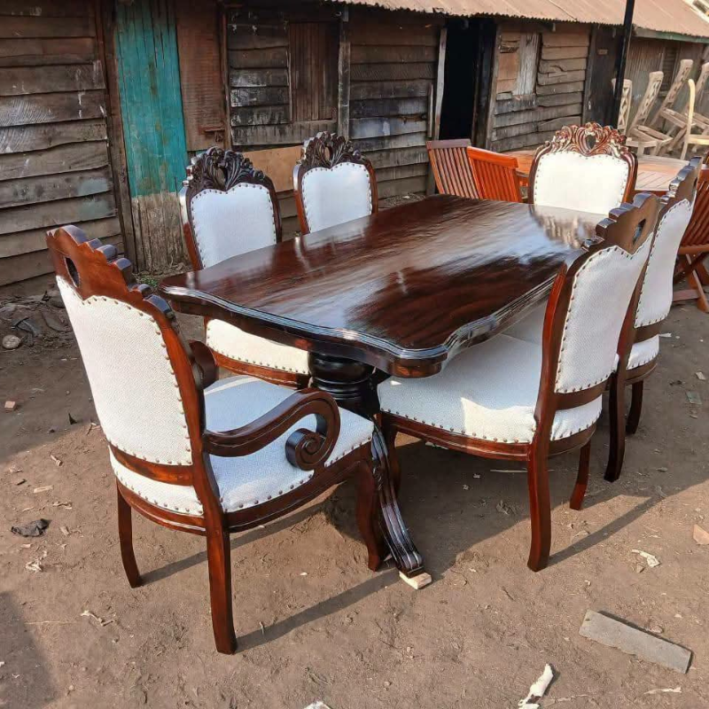 Classic Dark Wood Dining Table Set – 6 Seater