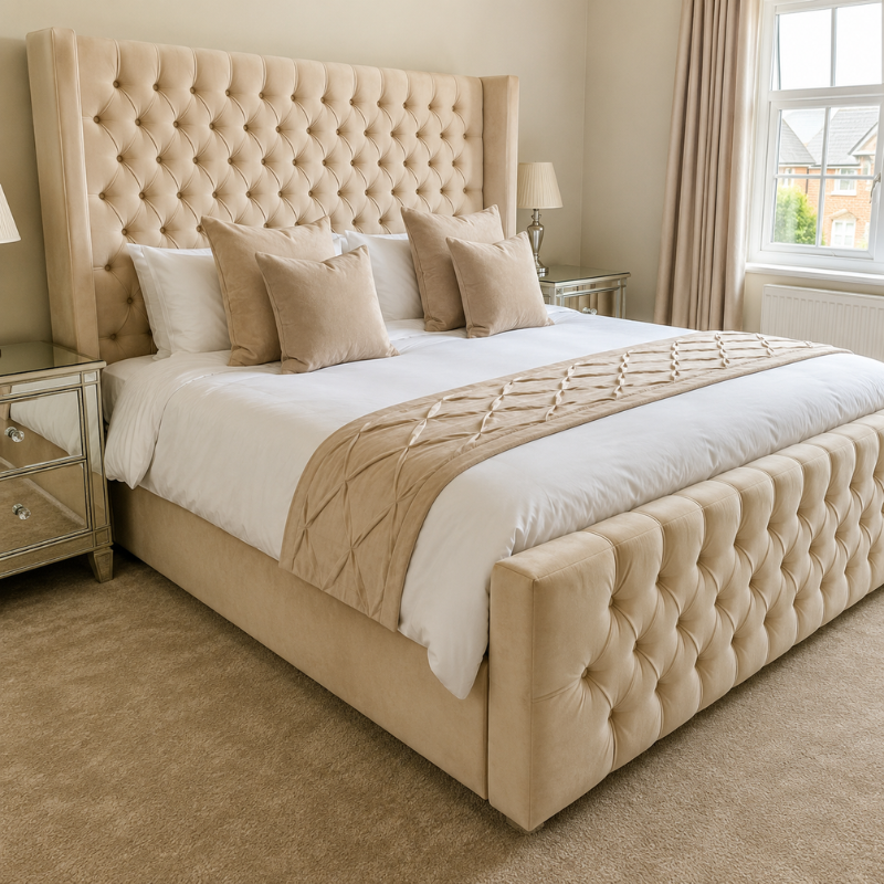 Creamy Button Chester bed